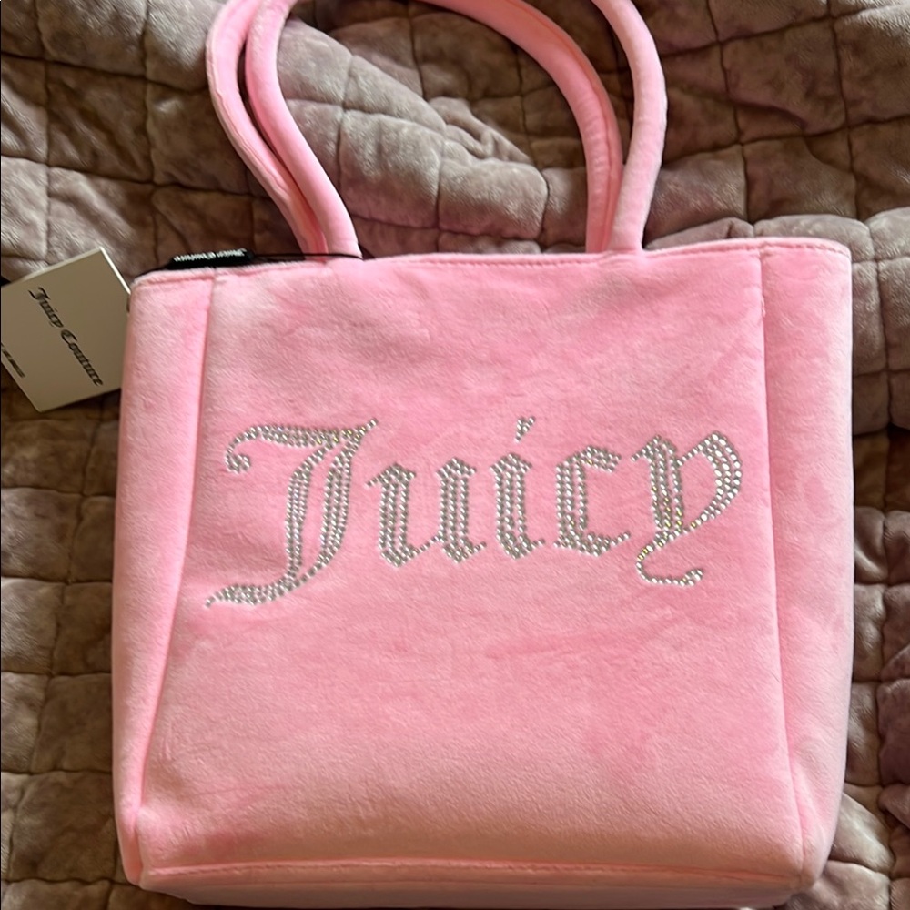 Juicy Couture Pink Velour Tote with Embroidered Logo